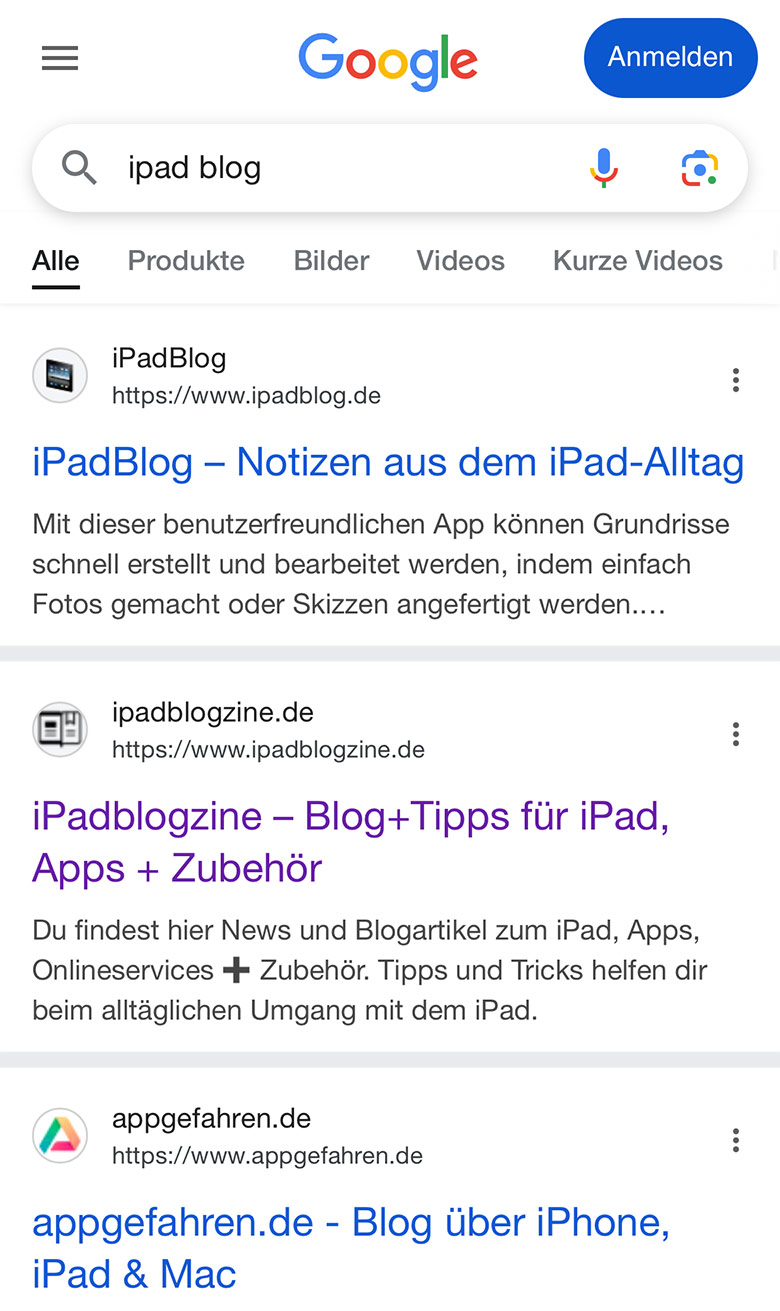 Google Suchergebniss